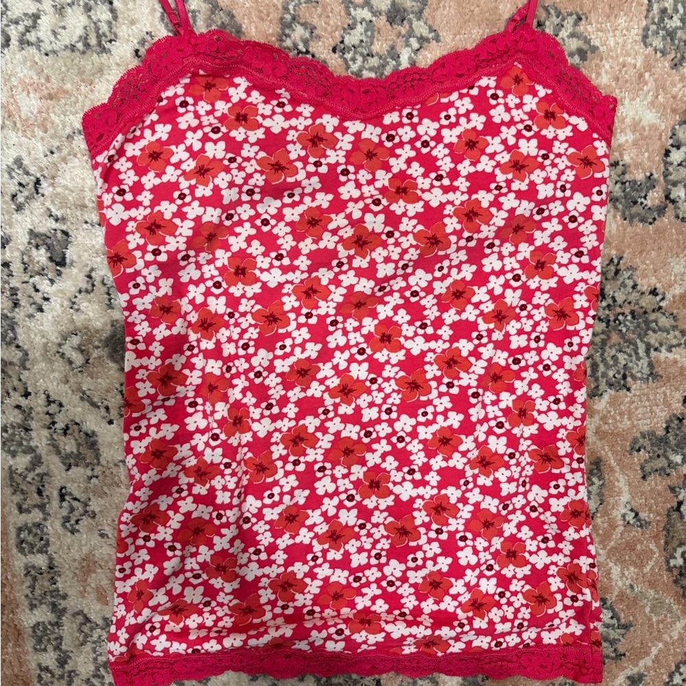 Aeropostale Pink Floral Lace-Trim Cami Tank